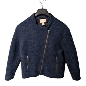 H&M Mohair Blend Navy Zip Moto Jacket Size 6